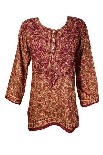 Dark Brown Embroidered Cotton Tunic – Ideal for Boho Summer Style & Beach Cover-Up XL